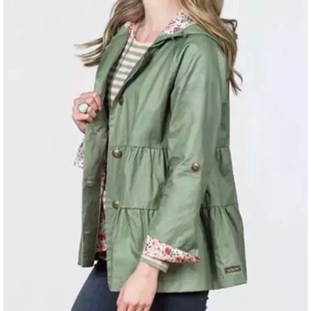 Matilda Jane Wilderness Rain Jacket tiered green, floral lining size small